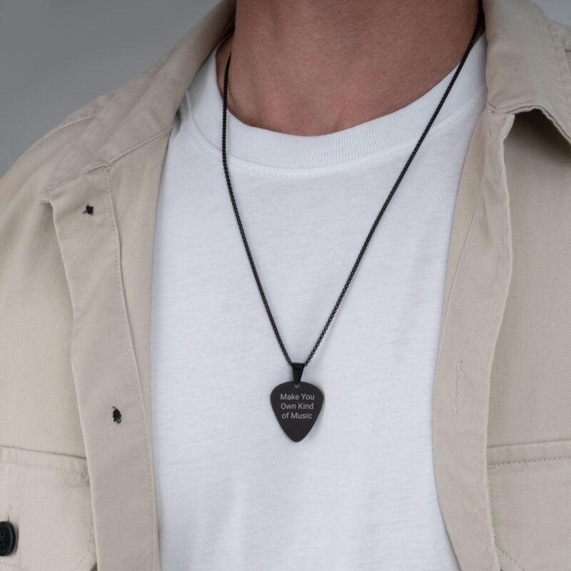 Personalized Black Guitar Pick Necklace for Men - Image 4