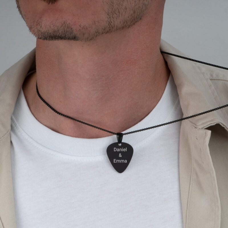 Personalized Black Guitar Pick Necklace for Men - Image 3